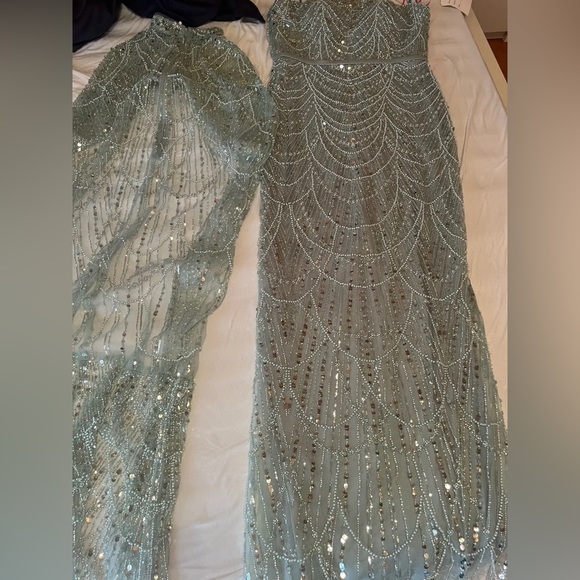 Dubai Arabia Nude Mermaid Long Cape Luxury Evening Dresses Gowns - Picture 16 of 16